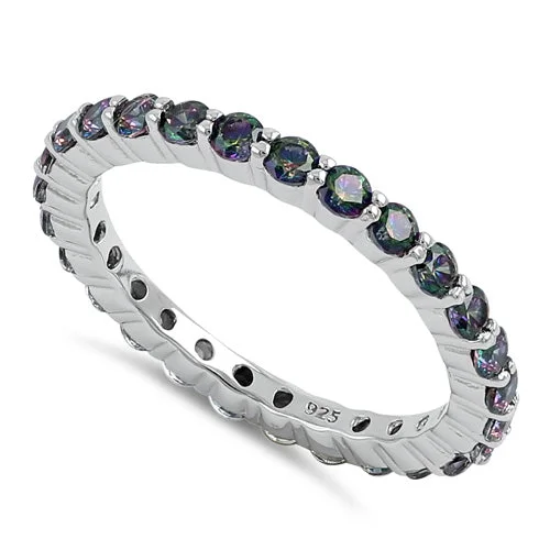 Women’s Engagement Ring Sets-Sterling Silver Eternity Rainbow CZ Ring