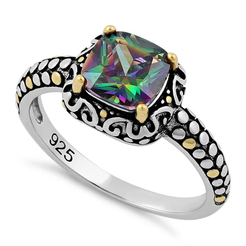 High-End Diamond Rings-Sterling Silver Rainbow CZ Ring