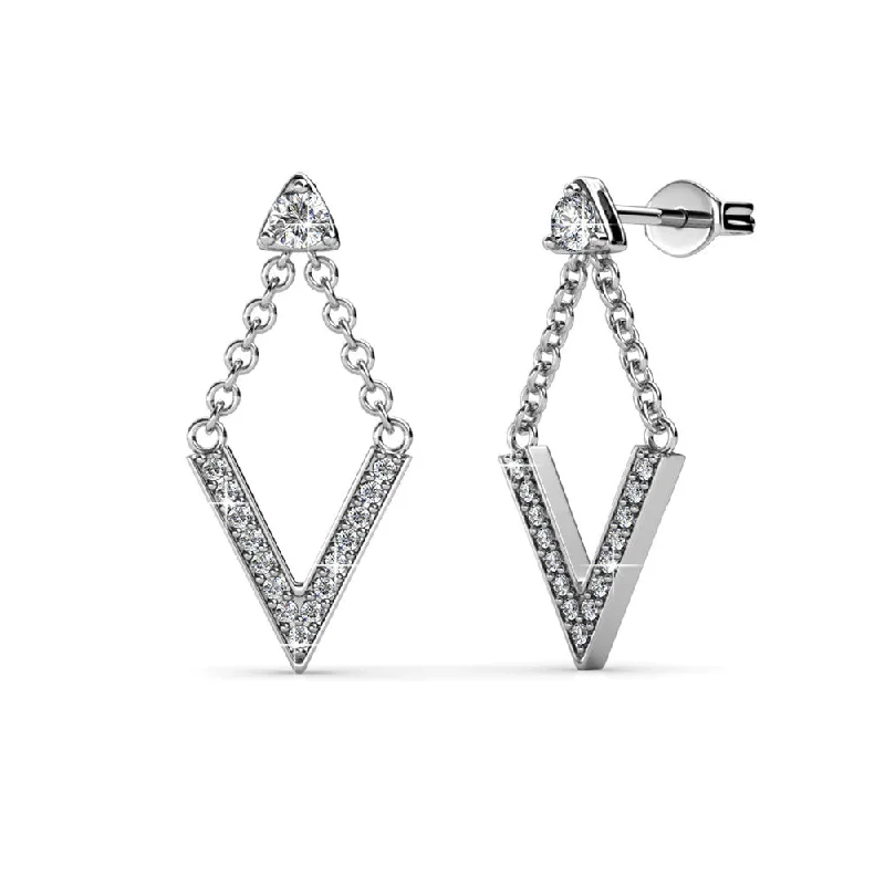 Crystal Leaf Earrings-Francesca 18k White Gold Plated Drop Earrings with Swarovski Crystals