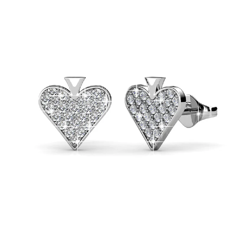 Gold and Silver Hoop Earrings-Dylan 18k White Gold Plated Heart Earrings with Swarovski Crystals