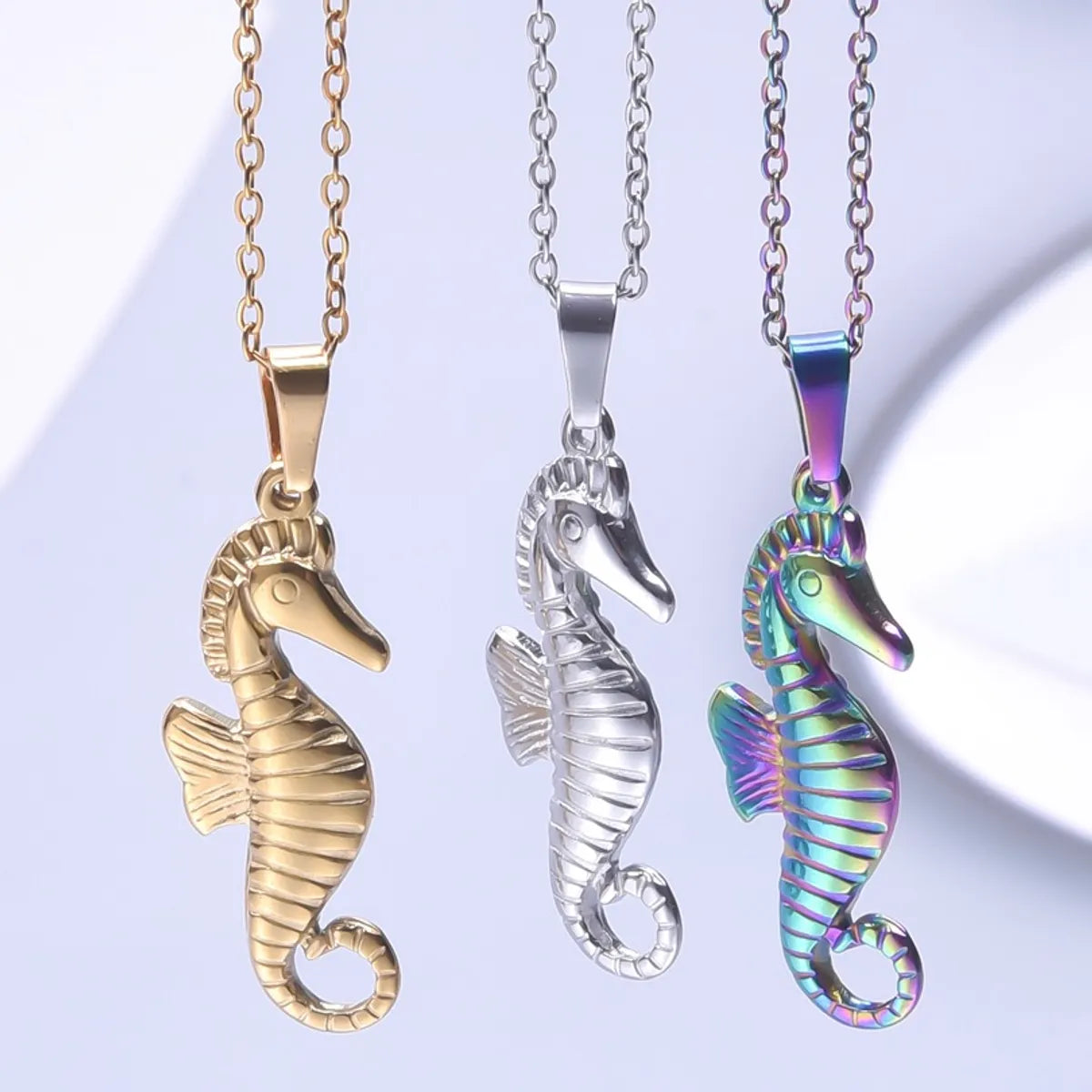 Romantic Necklaces-Simple Style Classic Style Hippocampus 304 Stainless Steel Plating Women'S Pendant Necklace