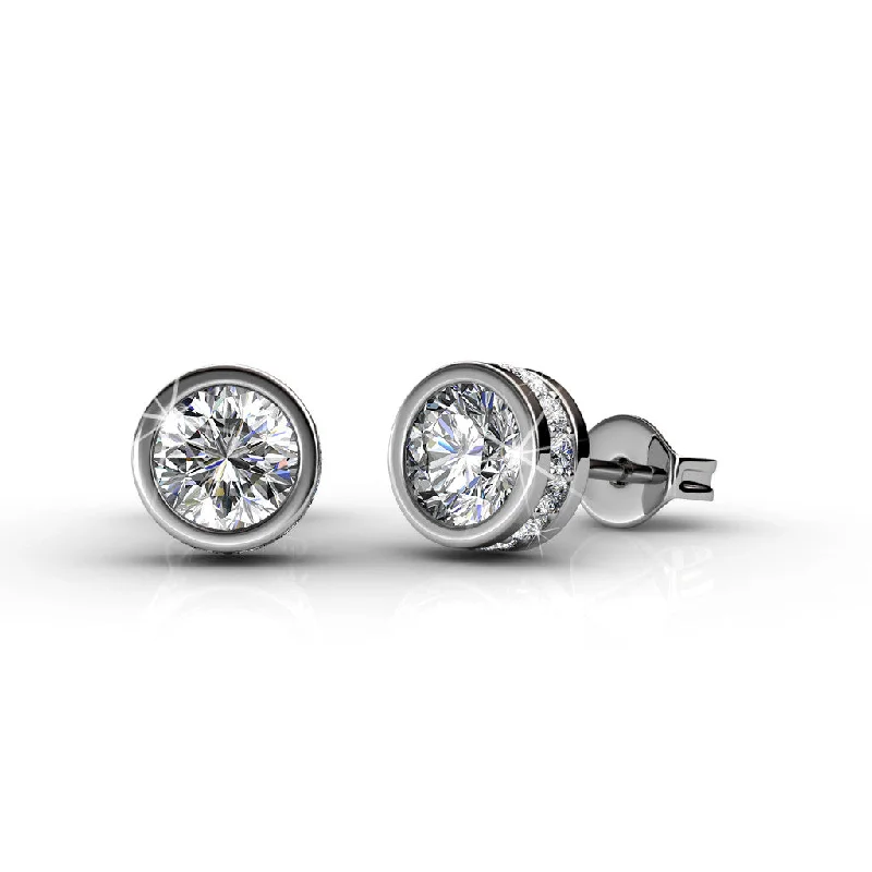 Clear Crystal Earrings-Mae 18k White Gold Plated Stud Earrings with Round Cut Swarovski Crystals