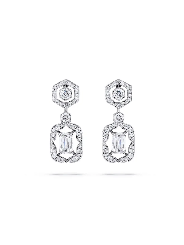 Star Shaped Earrings-Mosaic Ashoka Platinum Diamond Drop Earrings