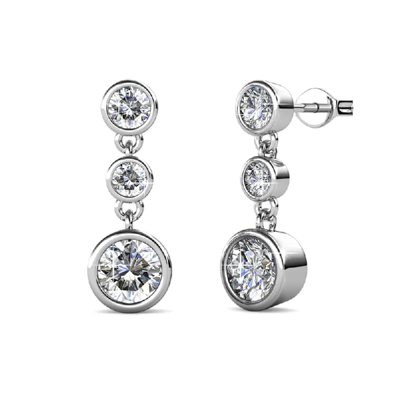 Modern Designer Earrings-Bailey 18k White Gold Plated Drop Dangle Stud Earrings with Swarovski Crystals