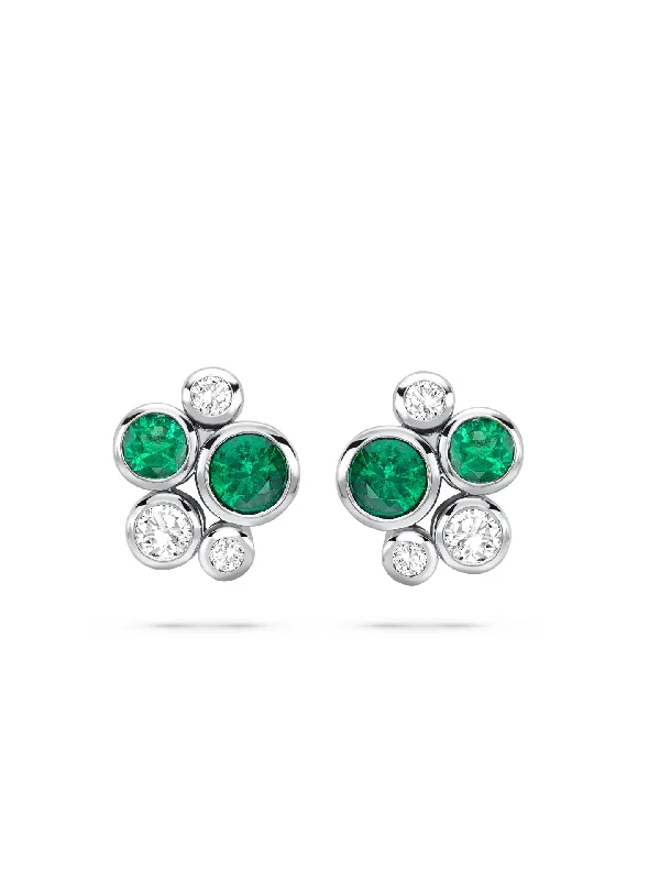 Artistic Stud Earrings-Raindance Classic Cluster Emerald Platinum Stud Earrings