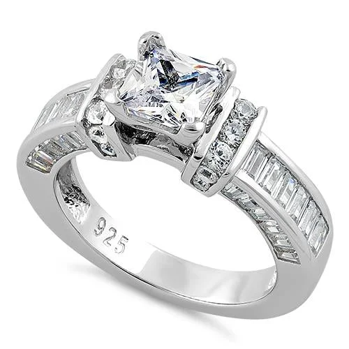 Fashionable Wedding Bands-Sterling Silver 1.0 ct. Princess-Cut CZ Ring