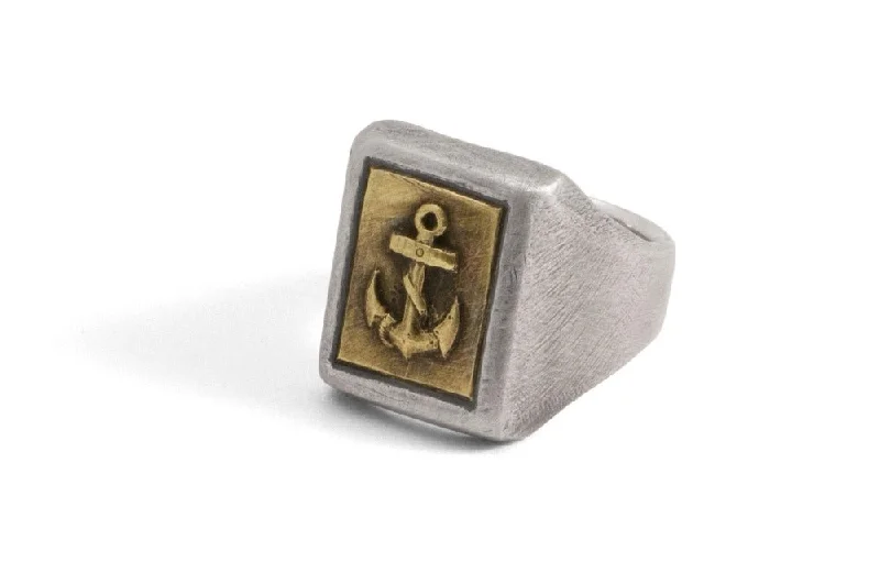 Wedding Ring with Customizable Stones-#037 - Signet Ring Anchor