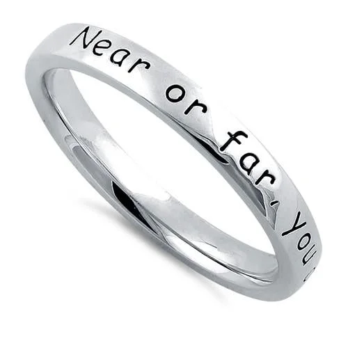 Affordable Engagement Rings-Sterling Silver "Near Or Far, You Are Always In My Heart" Ring