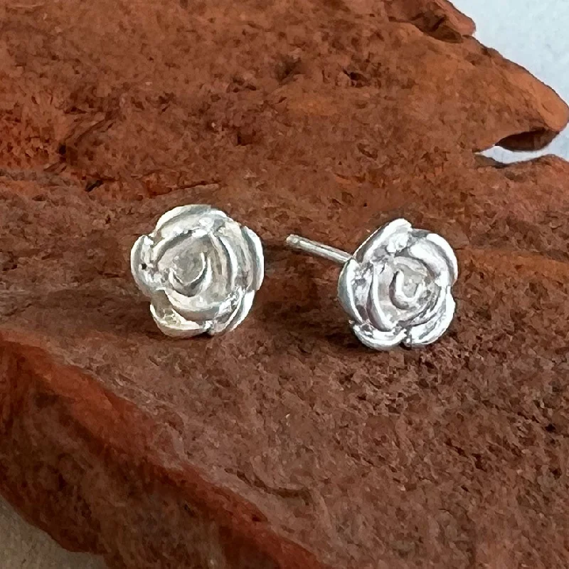 Elegant Pearl Earrings-Tiny Rose Studs - Sterling Silver, Indonesia