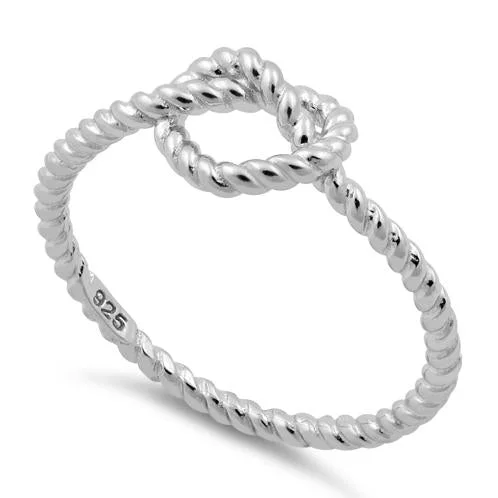 Affordable Wedding Rings-Sterling Silver Rope Heart Knot Shape Ring