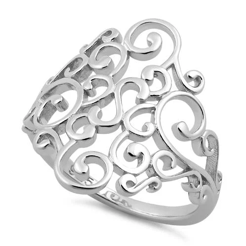 Matching Engagement Rings and Bands-Sterling Silver Elegant Vines Ring