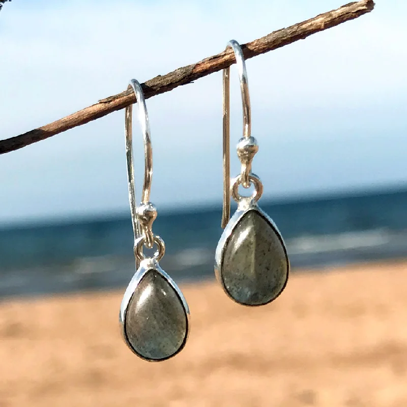 Fancy Gold Earrings-Labradorite Teardrop Earrings, India