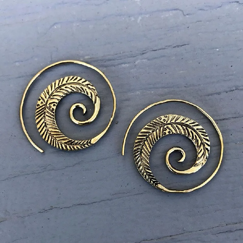 Rose Quartz Earrings-Spiral of Life Earrings - Brass, Thailand