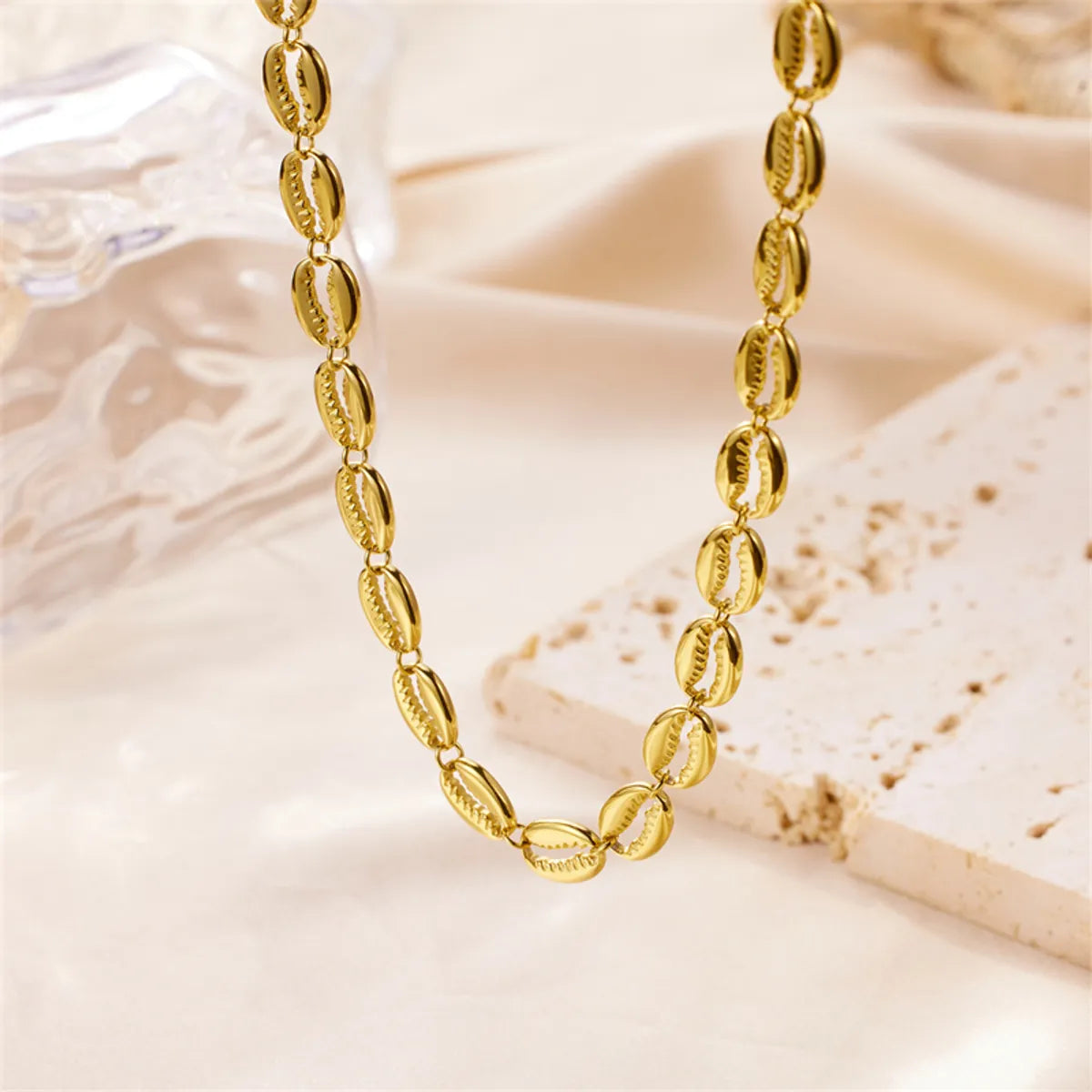 Amulet Necklaces-Wholesale Vintage Style Shell Stainless Steel Beaded Plating 18k Gold Plated Necklace