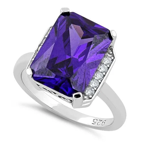 Men's Wedding Bands-Sterling Silver Radiant Purple CZ Ring