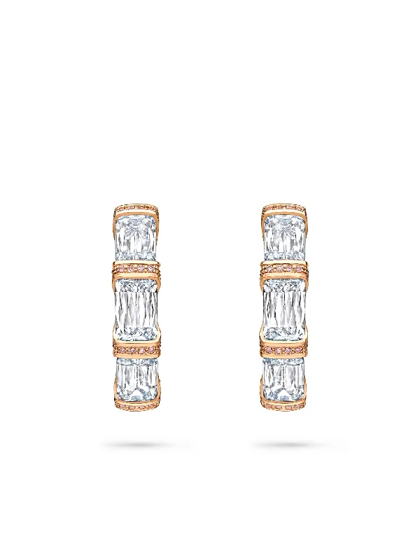 Elegant Gold Drop Earrings-Ashoka Three Stone Rose Gold Diamond Hoop Earrings