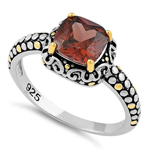 Gemstone Engagement Bands-Sterling Silver Celtic Brown Cushion CZ Ring