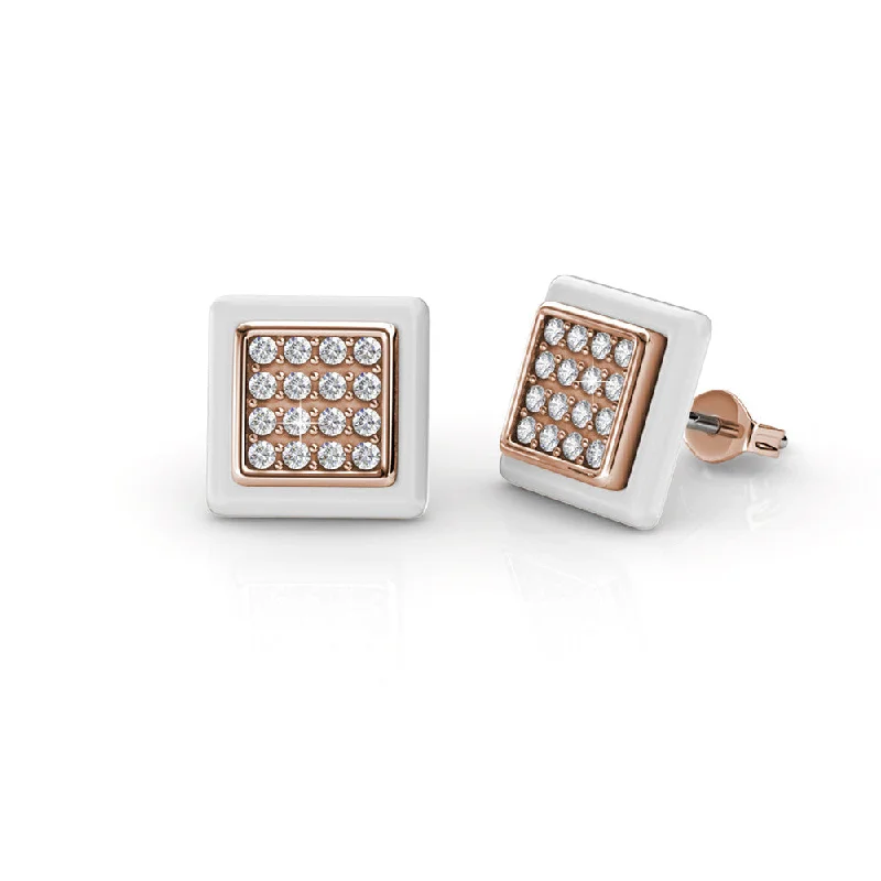 Personalized Drop Stud Earrings-Kennedi 18K Rose Gold Plated Stud Earrings with Ceramic Halo and Crystals - Final Sale