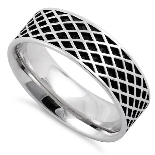 Engagement Rings for Men-Sterling Silver Diamond Line Pattern Ring