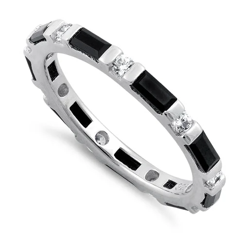 Matching Engagement Rings Sets for Couples-Sterling Silver Black CZ Eternity Ring