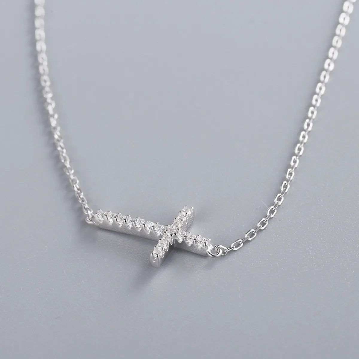 Natural Gemstone Necklaces-Wholesale Simple Style Cross Sterling Silver Zircon Necklace