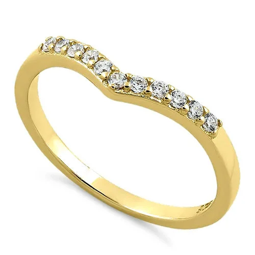 Women’s Wedding Bands with Diamonds-Yellow Gold Plated Pointed V CZ Ring