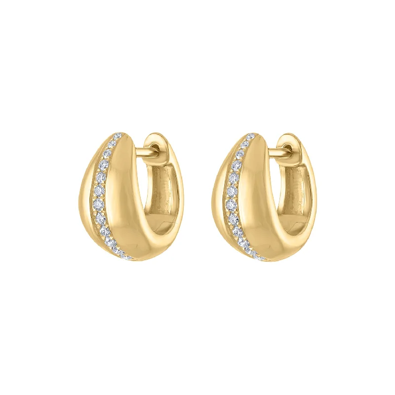 Round Gemstone Earrings-14KT GOLD DIAMOND ONE LINE TAPERED HUGGIE EARRING