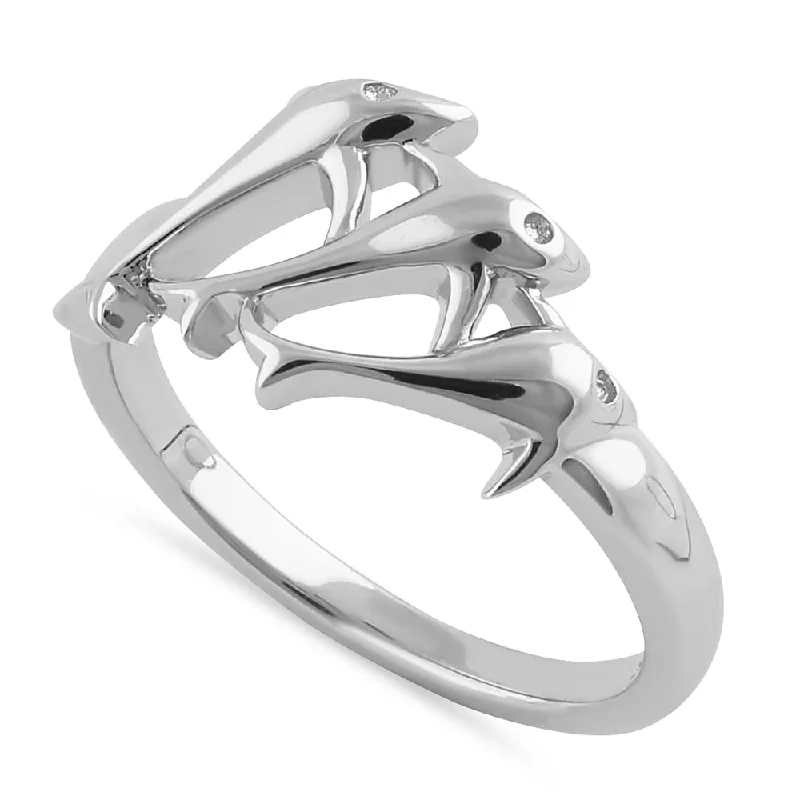 Custom Wedding Band Sets-Sterling Silver Jumping Dolphins Ring