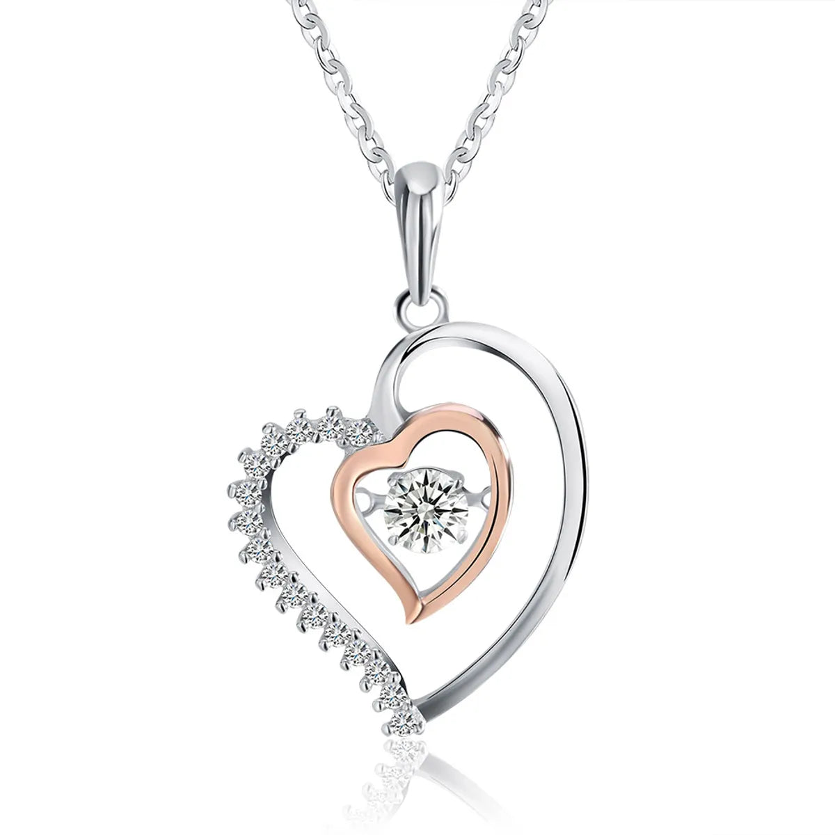 Protective Necklaces-Simple Style Classic Style Heart Shape Sterling Silver Polishing Plating Inlay Zircon White Gold Plated Pendant Necklace