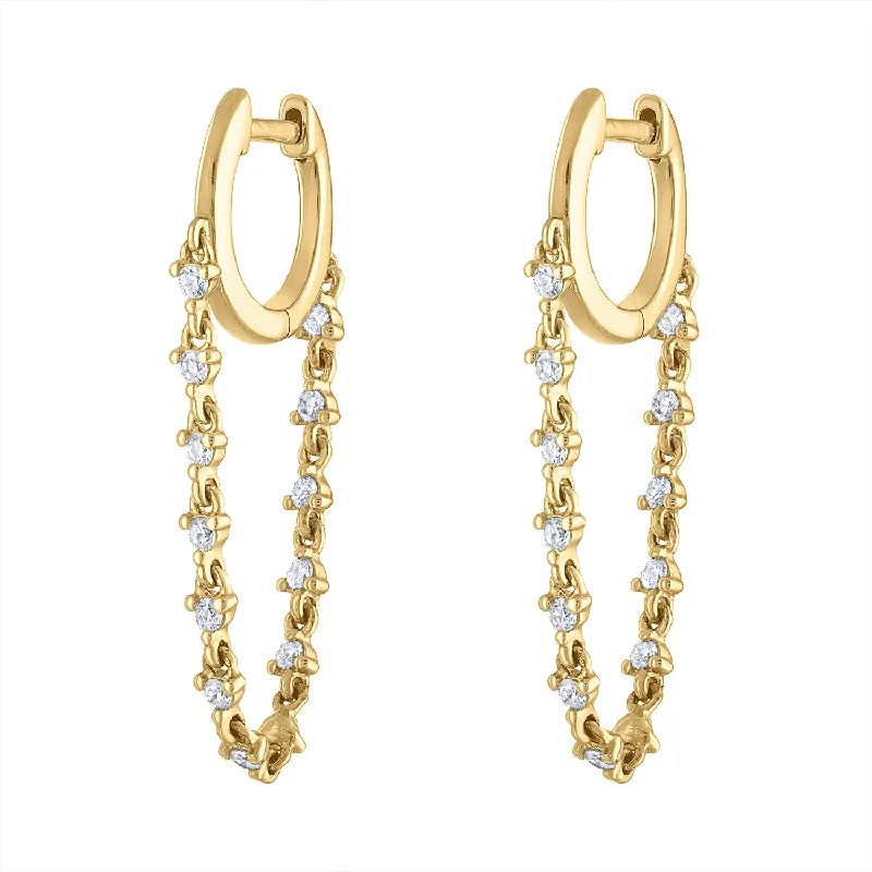 Geometric Gold Drop Earrings-14KT GOLD DIAMOND CHAIN HUGGIE EARRING