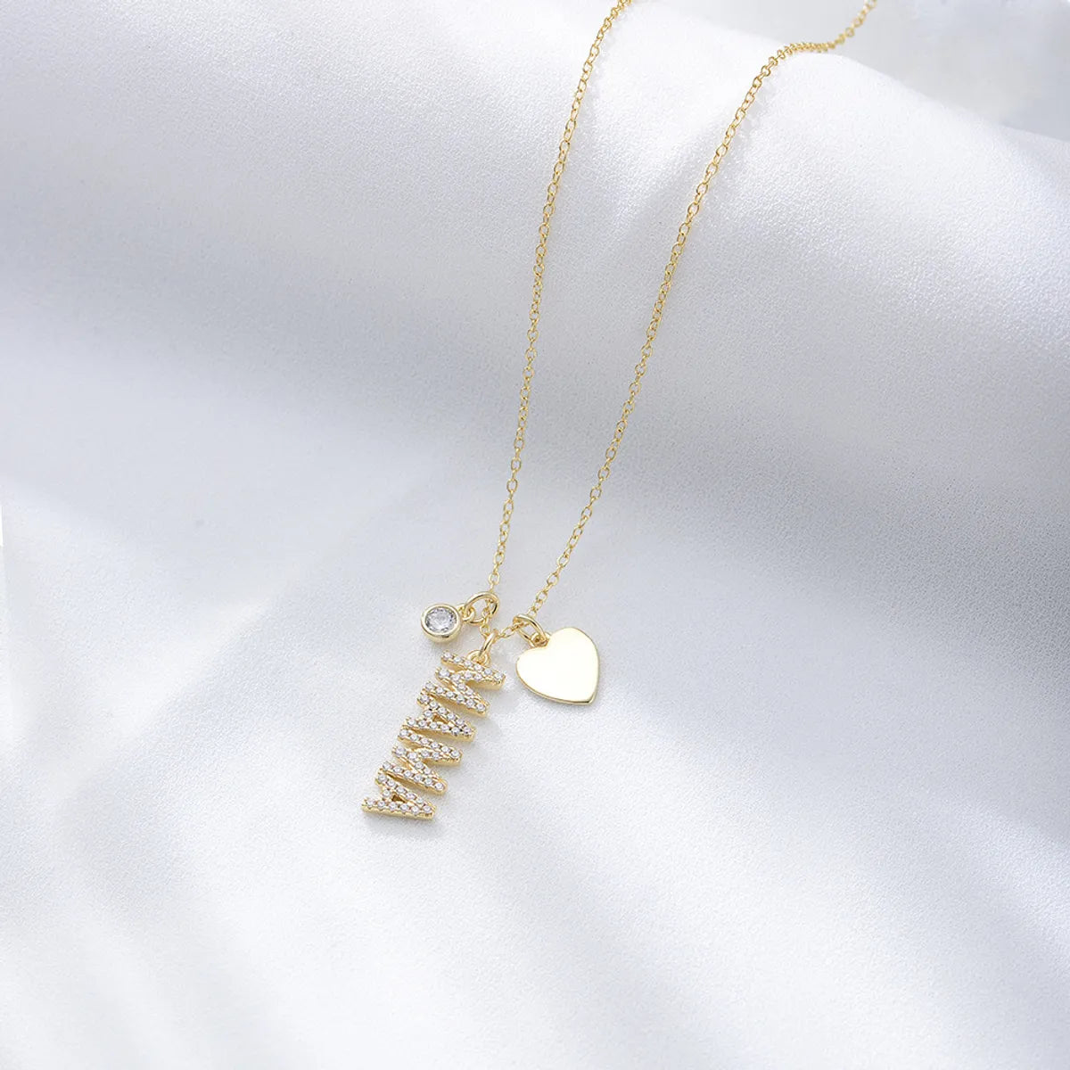 Modern Necklaces-Mama Letter Heart Shape Sterling Silver Inlay Rhinestones Pendant Necklace