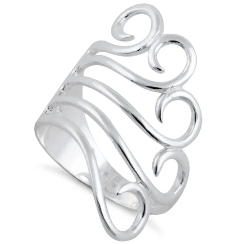 Oval Cut Wedding Rings-Sterling Silver Freeform Swirl Ring