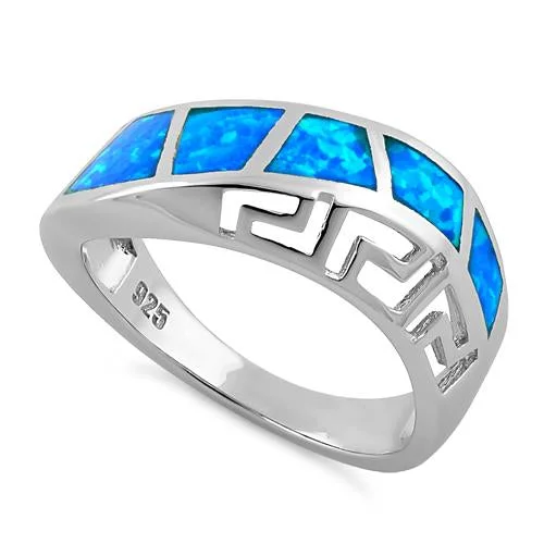 Sapphire Engagement Rings-Sterling Silver Greek Pattern Lab Opal Ring