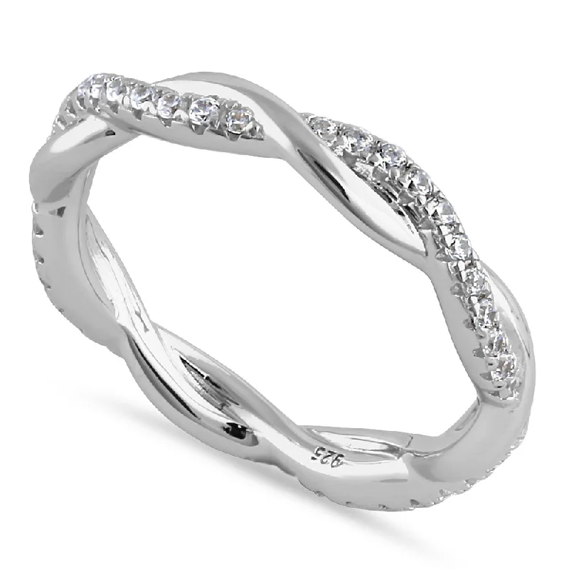 White Gold Wedding Sets-Sterling Silver Eternity Braided CZ Ring