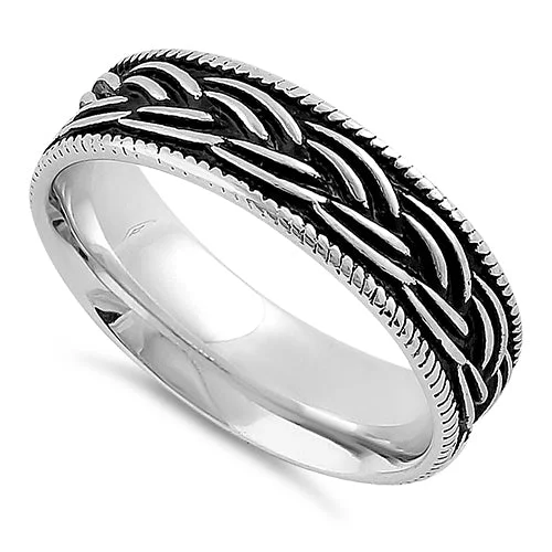 Two-Band Wedding Rings-Sterling Silver Braid Pattern Band