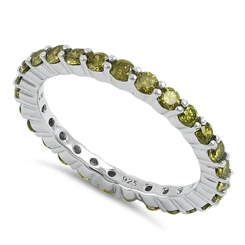 Affordable Gemstone Rings-Sterling Silver Eternity Peridot CZ Ring