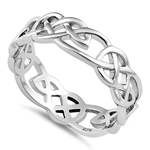 Minimalist Engagement Rings-Sterling Silver Celtic Pattern Ring