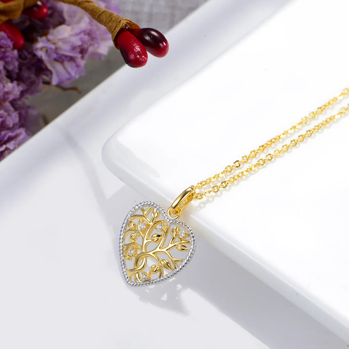 Classy Necklaces-Sterling Silver Gold Plated Elegant Simple Style Leaf Heart Shape Plating Inlay Zircon Pendant Necklace