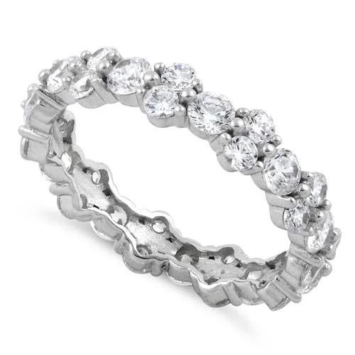 Gold-Plated Wedding Rings-Sterling Silver Cluster Eternity CZ Ring