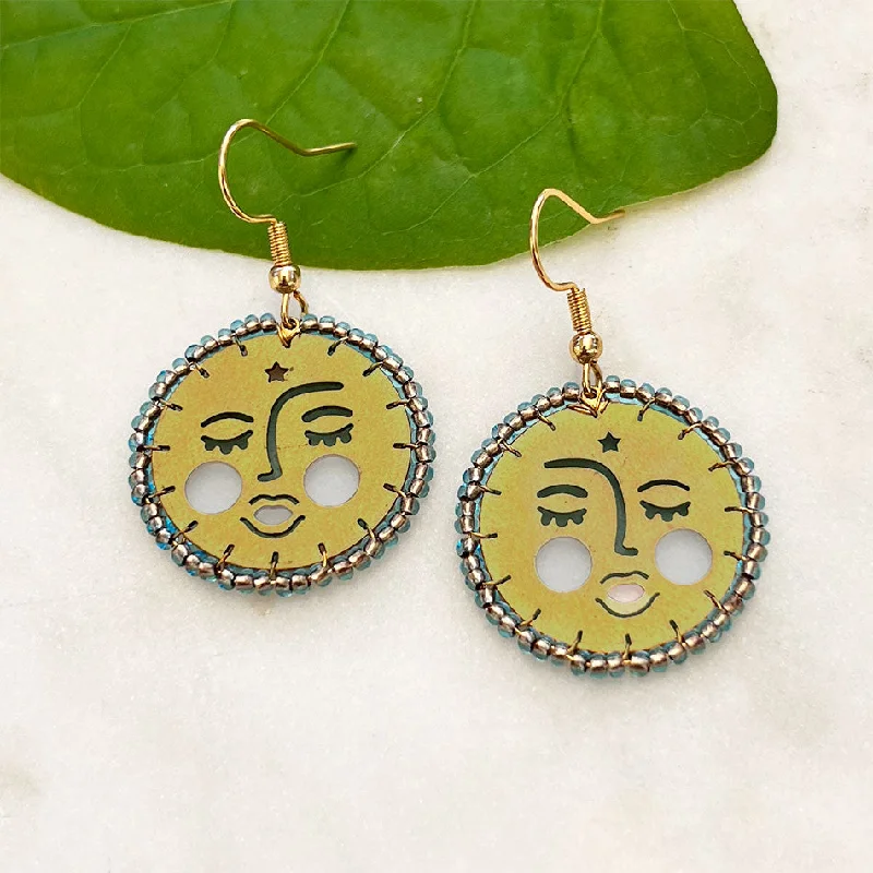 Glamorous Earrings-Moon Face Brass Earrings Guatemala