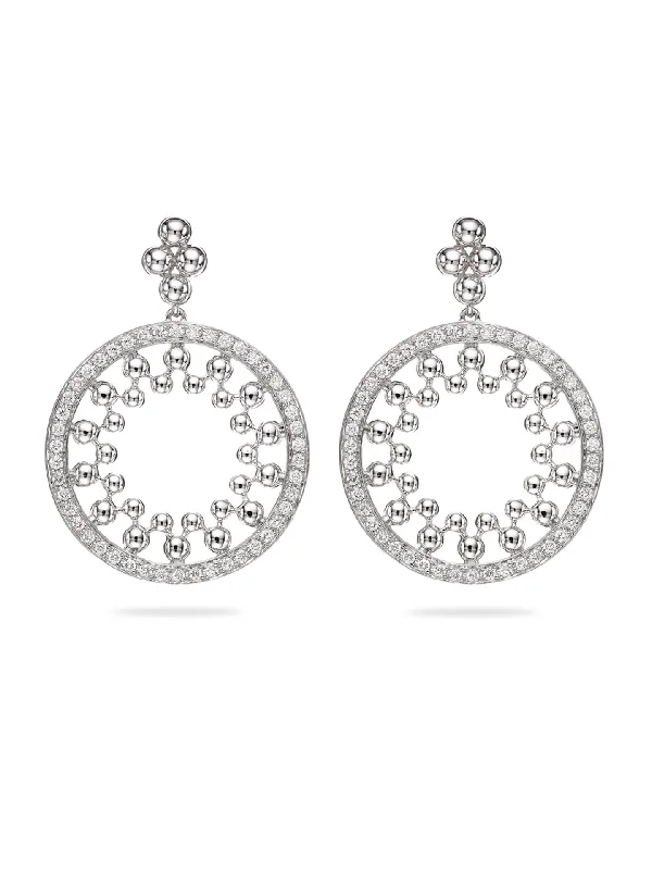 Sterling Silver Hoop Earrings-Circus White Gold Diamond Drop Earrings