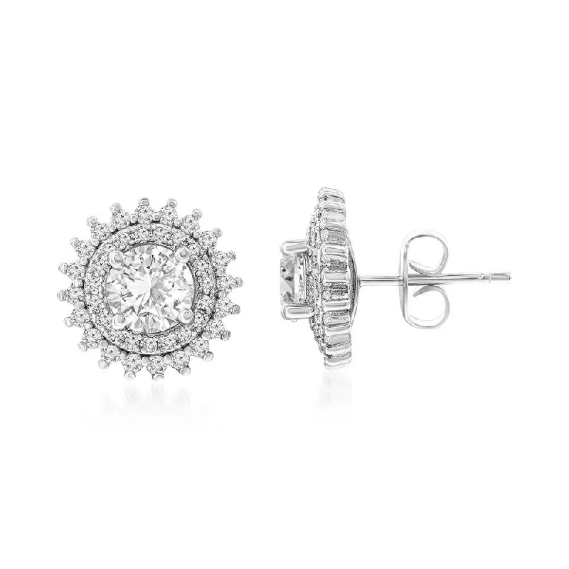 Artistic Gemstone Earrings-Cordelia 18k White Gold Plated Stud Earrings with Round Cut with Simulated Diamond Crystals