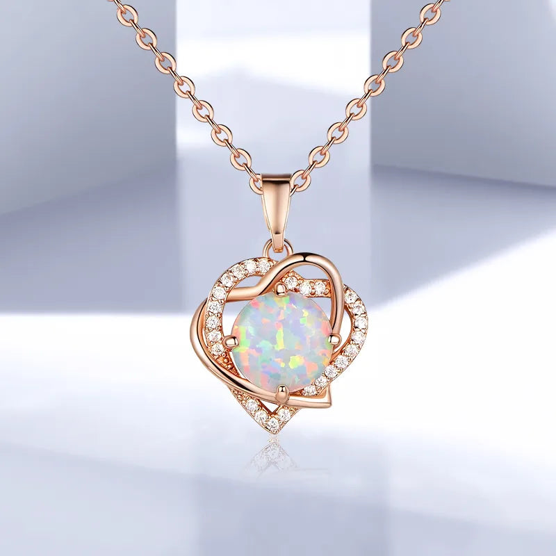 Pearls And Gold Necklaces-Elegant Heart Shape Copper Inlay Zircon Rose Gold Plated Pendant Necklace