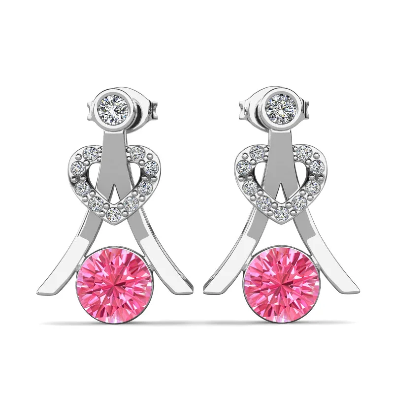 Lightweight Crystal Earrings-Serenity October Birthstone Pink Tourmaline Earrings 18k White Gold Plated Silver Earrings with Round Cut Swarovski Crystals