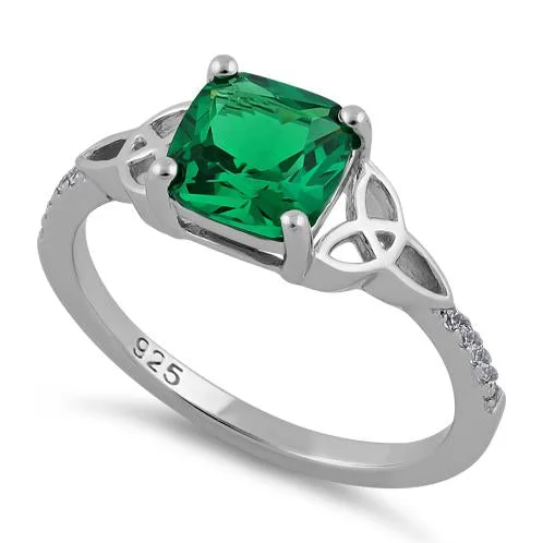 Customized Fashion Rings for Women-Sterling Silver Square Emerald Celtic CZ Ring