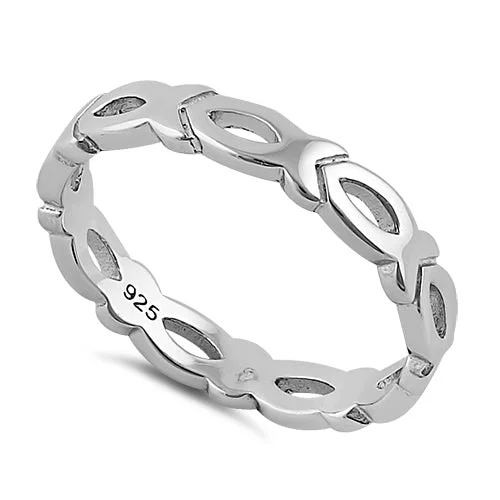 High-Quality Engagement Rings-Sterling Silver Eternity Fish Ring