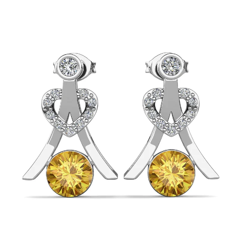 Shiny Gemstone Drop Earrings-Serenity November Birthstone Citrine Earrings 18k White Gold Plated Silver Earrings with Round Cut Swarovski Crystals